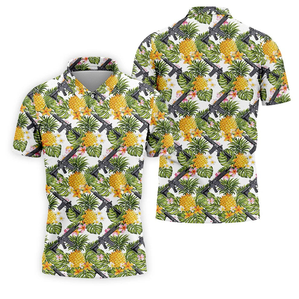 Tropical Pineapple Rifle Hawaiian Golf Shirt Pattern, Hawaiian Golf Shirt, Golf Apparel For Men