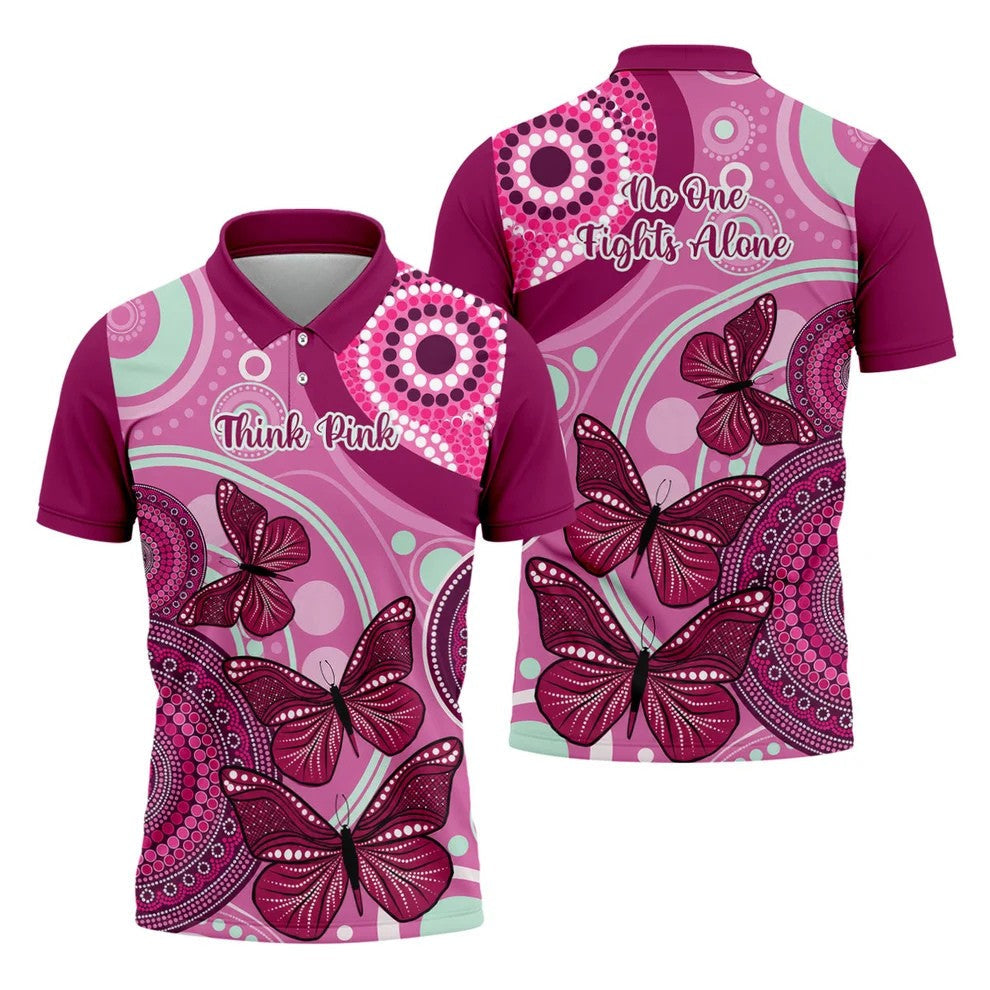 Think Pink No One Fights Alone Breast Cancer Shirt, Men's Golf Shirt, Mens Golf Polo