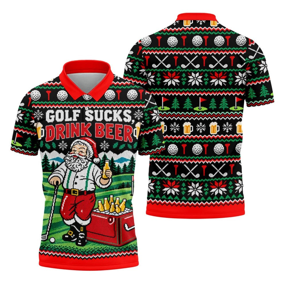 Golf Sucks Drink Beer Christmas Golf Shirt, Funny Mens Golf Shirts, Mens Golf Shirts