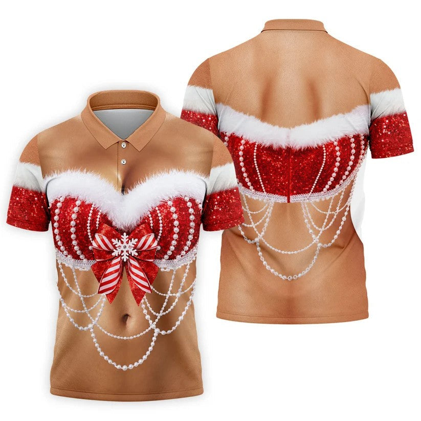 Sexy Santa Bra And Pearls Christmas Golf Shirt, Mens Golf Polo, Golf Shirts For Men
