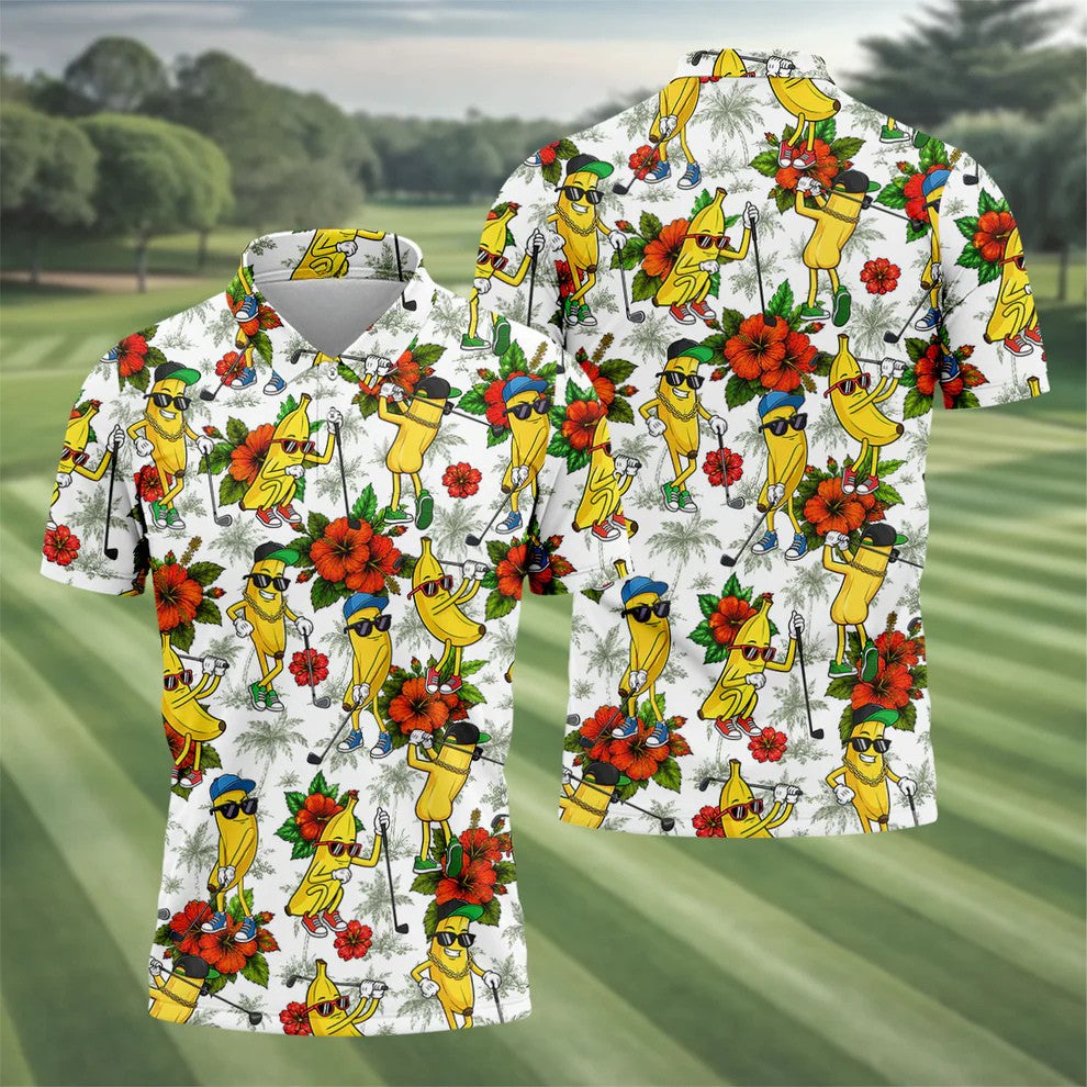 Funny Banana Golfer Hawaiian Golf Polo Shirt, Golf Shirts For Men, Mens Golf Apparel