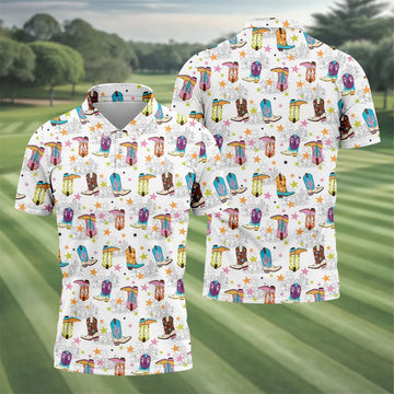 Colorful Western Cowboy Boots Pattern Hawaiian Golf Shirt, Golf Apparel For Men, Mens Golf Polo