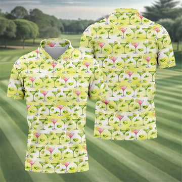 Vintage Margarita Cocktail Lime Pattern Golf Shirt, Mens Golf Shirts, Golf Apparel For Men