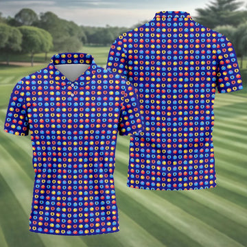 Funny Peach Emoji Pattern Golf Polo Shirt, Men's Golf Polo Shirt, Novelty Golf Shirts For Men