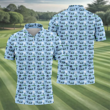 Funny Golf Cart Couple Pattern Men's Golf Shirt, Hawaiian Golf Shirt, Golf Apparel For Men