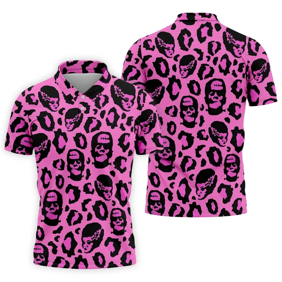 Leopard Print Horror Character Halloween Golf Polo Shirt, Golf Apparel, Mens Golf Shirt