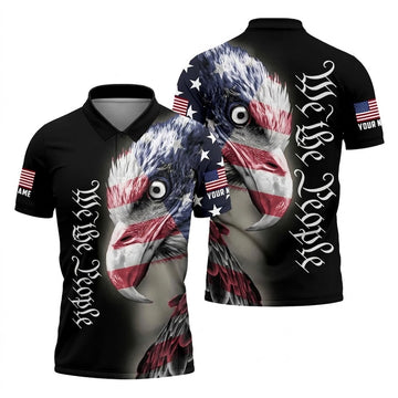 We The People Patriotic Bald Eagle American Flag Golf Shirt, 4th Of July Golf Shirts For Men