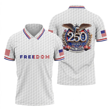 Freedom American Bald Eagle 250th Anniversary White Golf Shirt, Patriotic 4th Of July Golf Shirts For Men