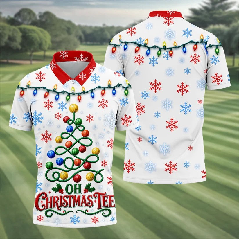 Golf Ball Tree Christmas Golf Shirt, Printed Golf Shirts, Golf Polo Shirts For Men
