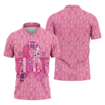 Funny Stick Figure Men's Golf Shirt, Breast Cancer Awareness Shirt, Polo ShirtFor Men, Golfing Apparel