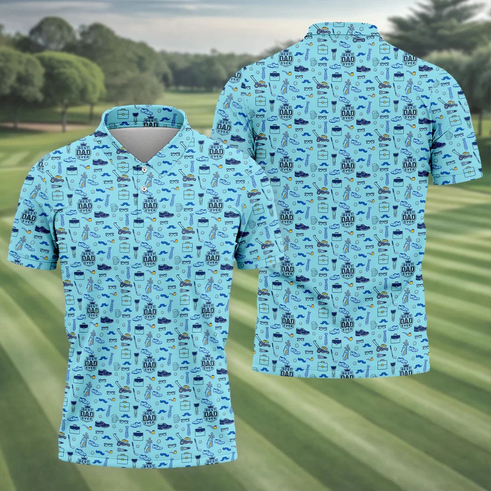 Best Dad Ever Dad Life Doodle Pattern Father's Day Golf Shirt, Golf Gift For Dad
