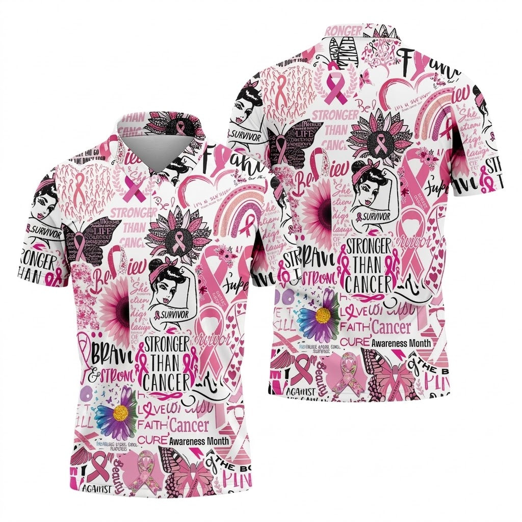 Breast Cancer Golf Shirt, Pink Cancer Awareness Shirt, Breast Cancer Golf Apparel, Polo For Men