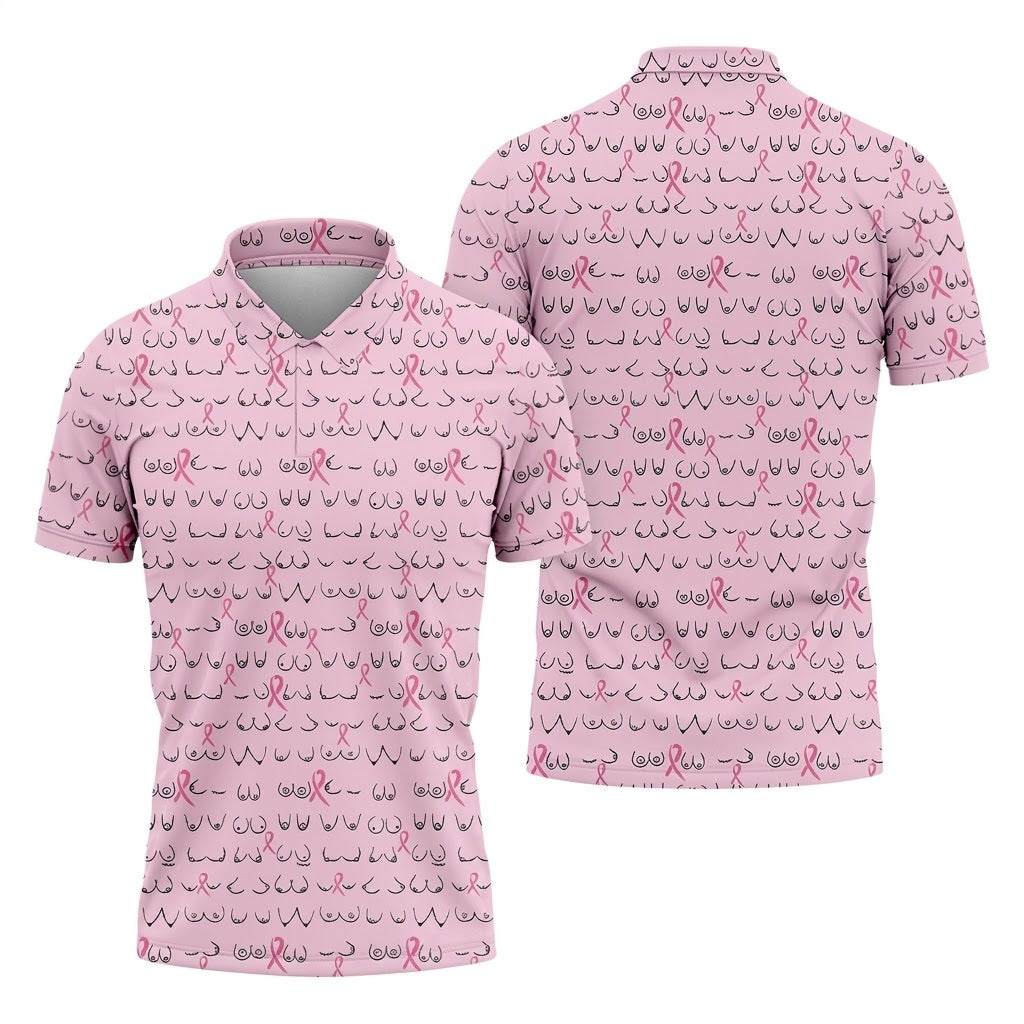 Breast Cancer Golf Shirt, Pink Golf Shirt Men, Fun Golf Shirts For Men, Cute Golf Shirt, Fun Golf Shirt