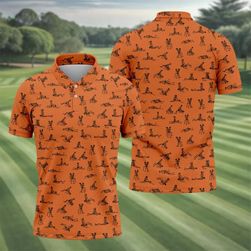 Orange And White Funny Skeleton Golf Shirt, Halloween Gift Idea, Fun Golf Shirts For Men, Polo For Men