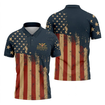 US 250th Anniversary Independence Freedom Democracy Men's Golf Polo Shirts, 4th Of July Patriotic Golf Shirt