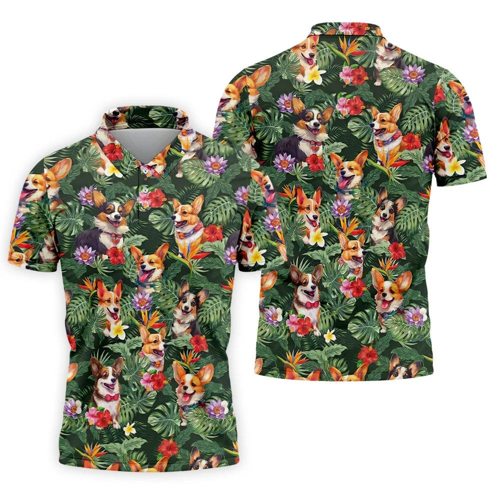 Tropical Corgi Dog Hawaiian Golf Polo Shirt, Hawaiian Golf Shirt, Golf Shirts For Men