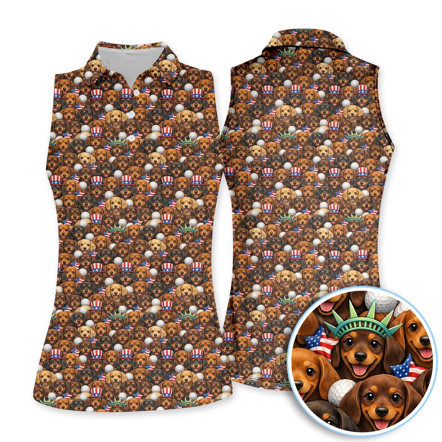 Dachshund USA 250th Pattern Golf Shirt, Wiener Dog Golf Polos For Men, Funny Golf Shirt For Golfer