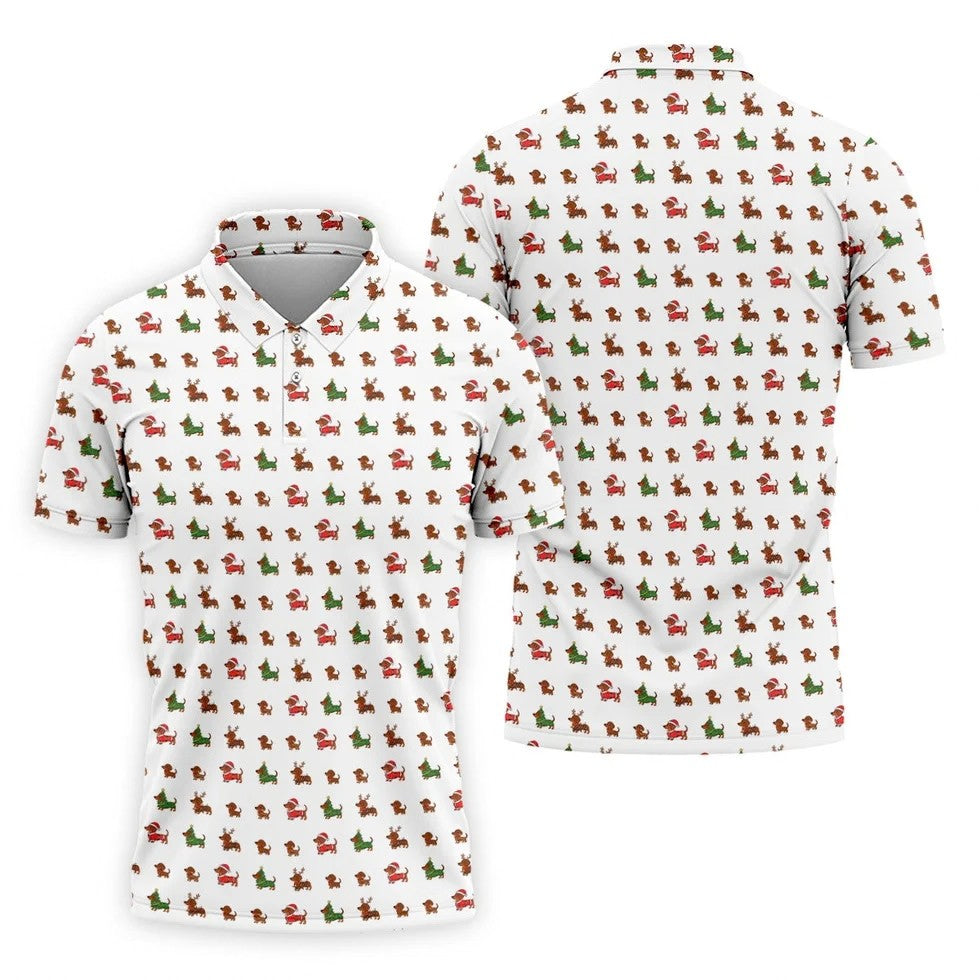 Christmas Dachshund Golf Tops For Men, Christmas Golf Shirt, Polo Shirts For Men, Golf Shirts For Men