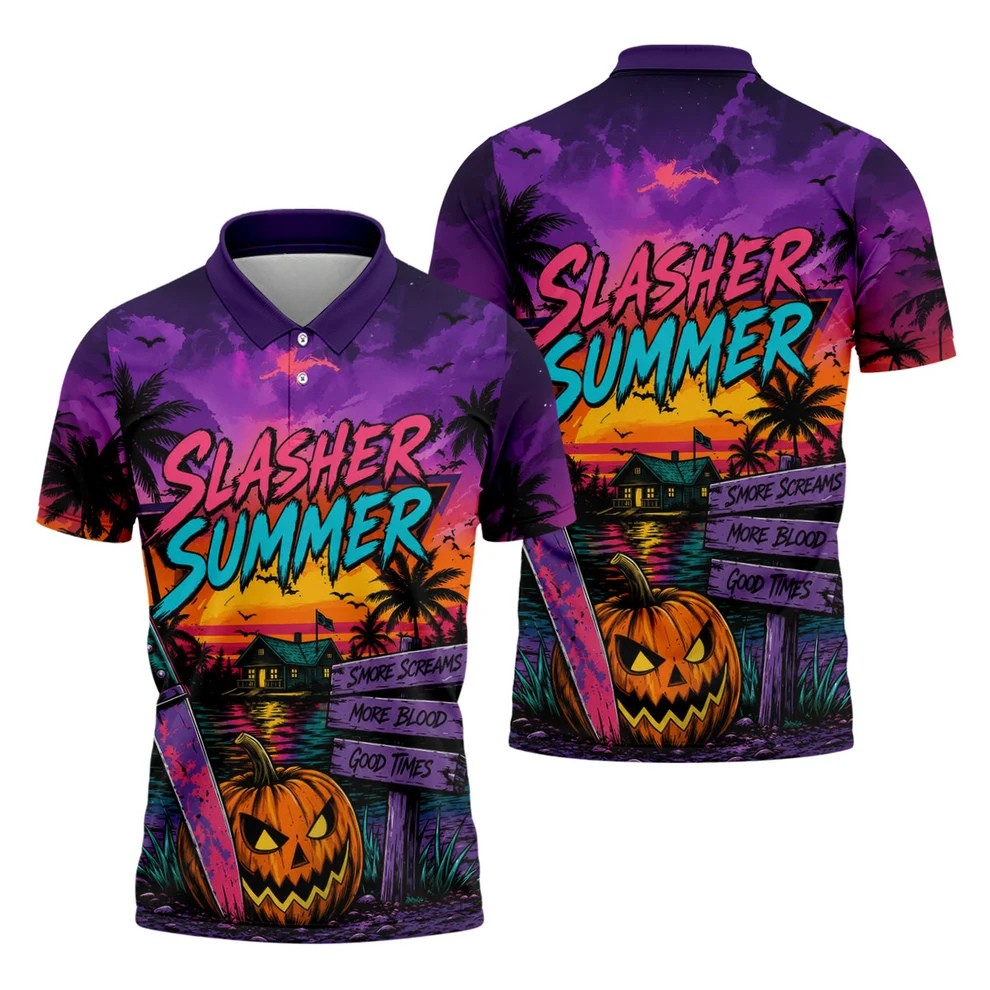 Slasher Summer Halloween Golf Shirt, Printed Golf Shirts, Hawaiian Golf Shirt