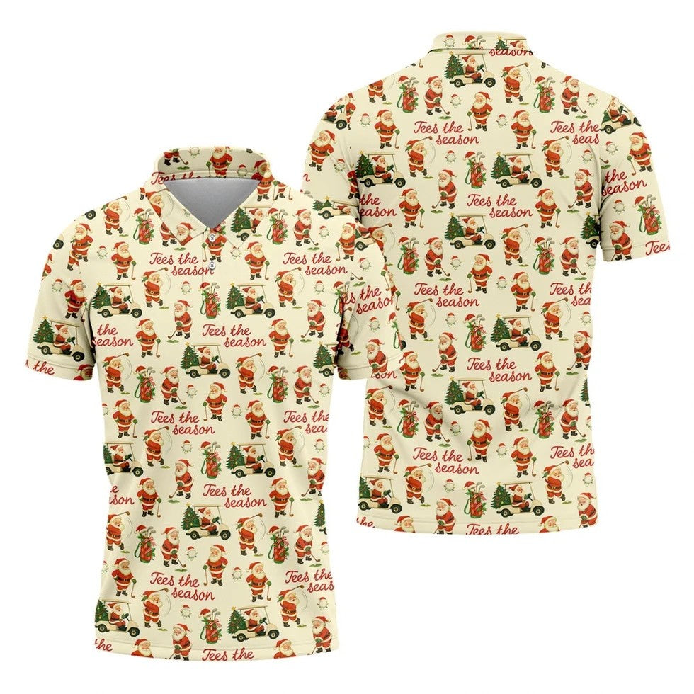 Tees The Season Funny Santa Claus Golf Tops For Men, Christmas Golf Shirt, Polo Shirts For Men, Golf Gift For Men