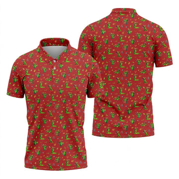 Cartoon Mustach Funny Cactus Cinco De Mayo Celebration Fiesta Themed Red Golf Shirts For Men