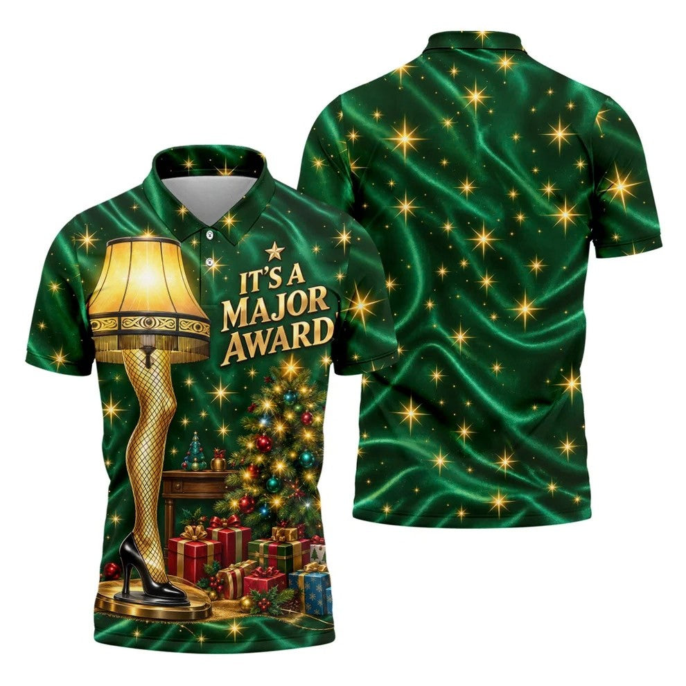 Major Award Leg Lamp Christmas Golf Polo Shirt, Mens Golf Shirts, Christmas Golf Shirt