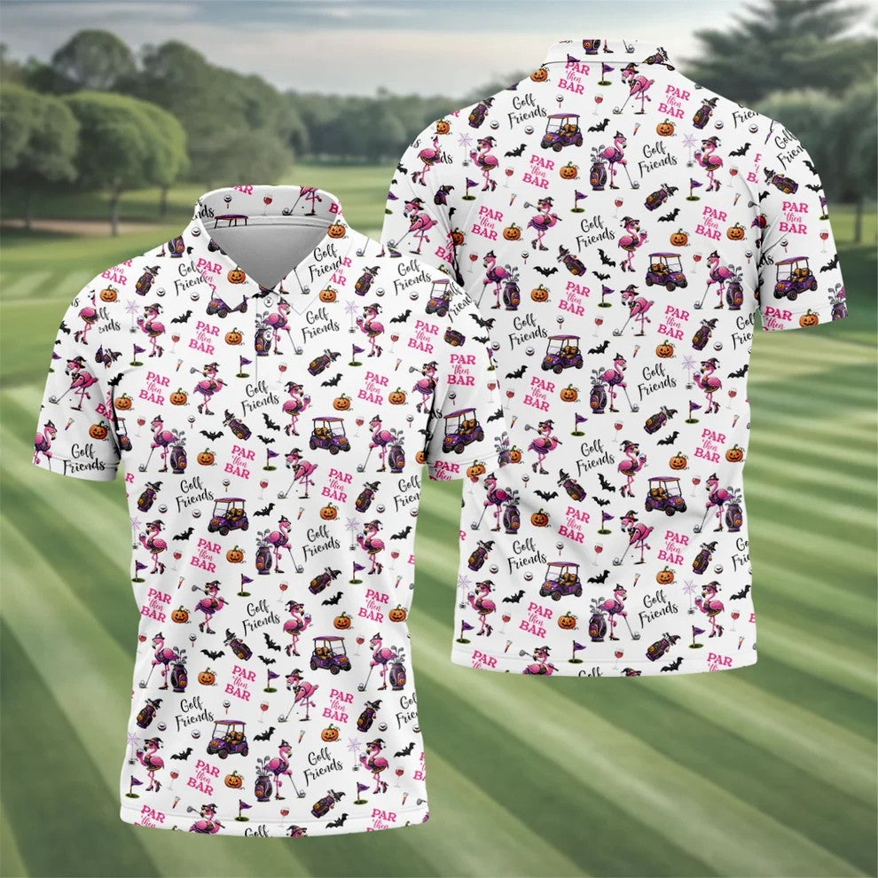 White Par Then Bar Flamingo Halloween Shirt, Mens Golf Apparel, Polo Shirts For Men
