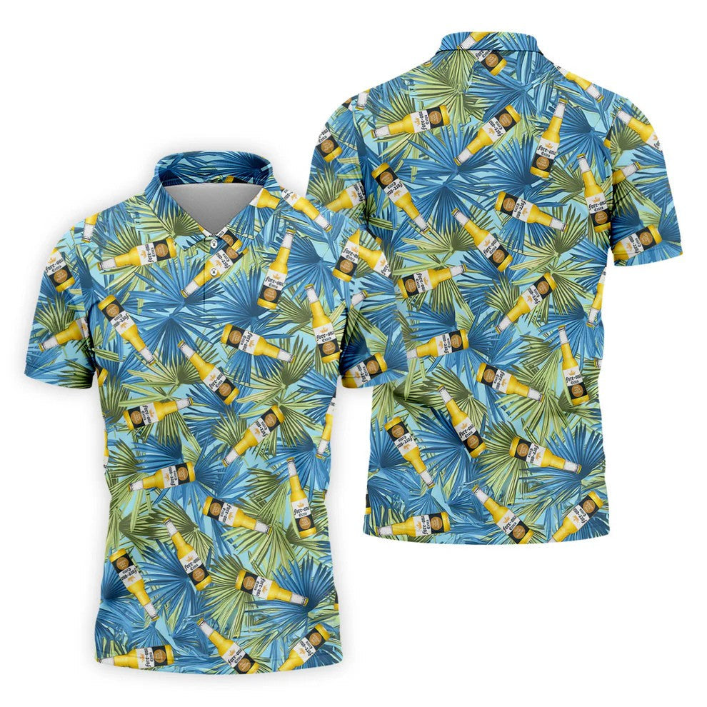 Funny Tropical Beer Bottle Pattern Golf Polo Shirt, Printed Golf Shirts, Mens Golf Apparel