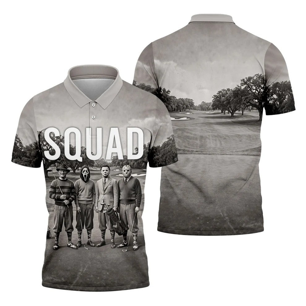 Horror Golfer Squad Halloween Golf Polo Shirt, Golf Shirts For Men, Printed Golf Shirts