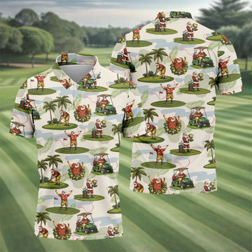 Santa Claus Golf Christmas Pattern Polo Shirt, Mens Golf Polo, Christmas Golf Shirt