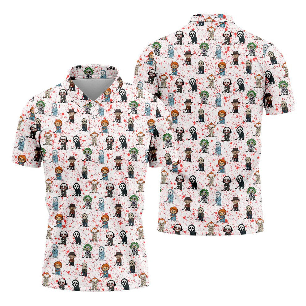 White Horror Character Golf Polo Shirt, Men's Golf Polo, Hawaiian Golf Shirt