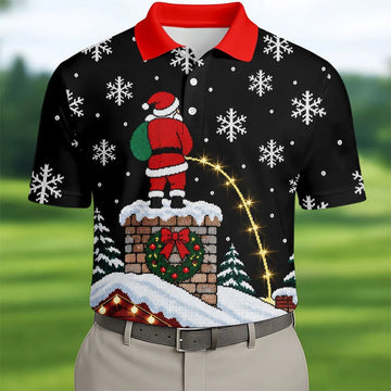 Santa On Chimney Christmas Golf Shirt, Mens Golf Apparel, Funny Mens Golf Shirts