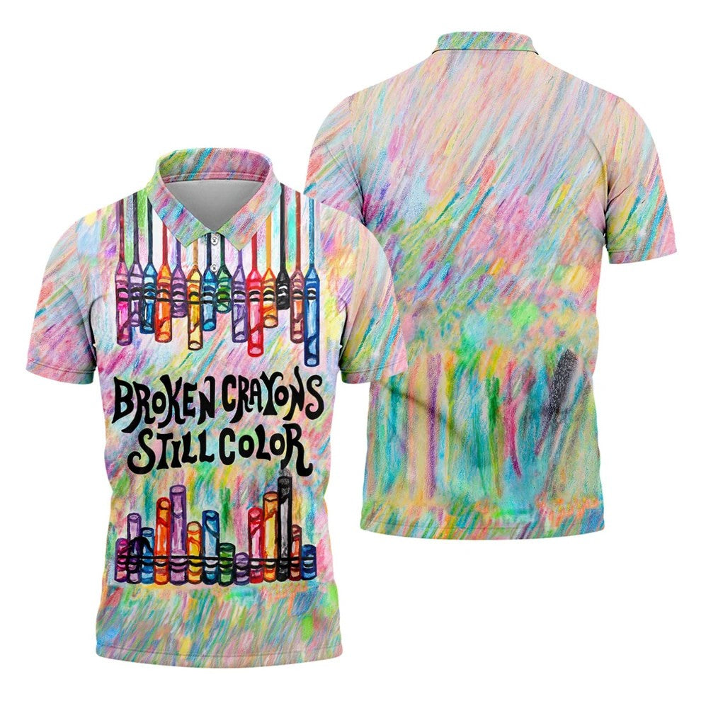 Broken Crayons Still Color Suicide Awareness Golf Polo Shirt, Mens Golf Polo