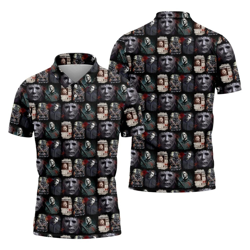 Michael Halloween Fun Men's Golf Polos, Classic Horror Characters Men Polo, Horror Movie Shirt