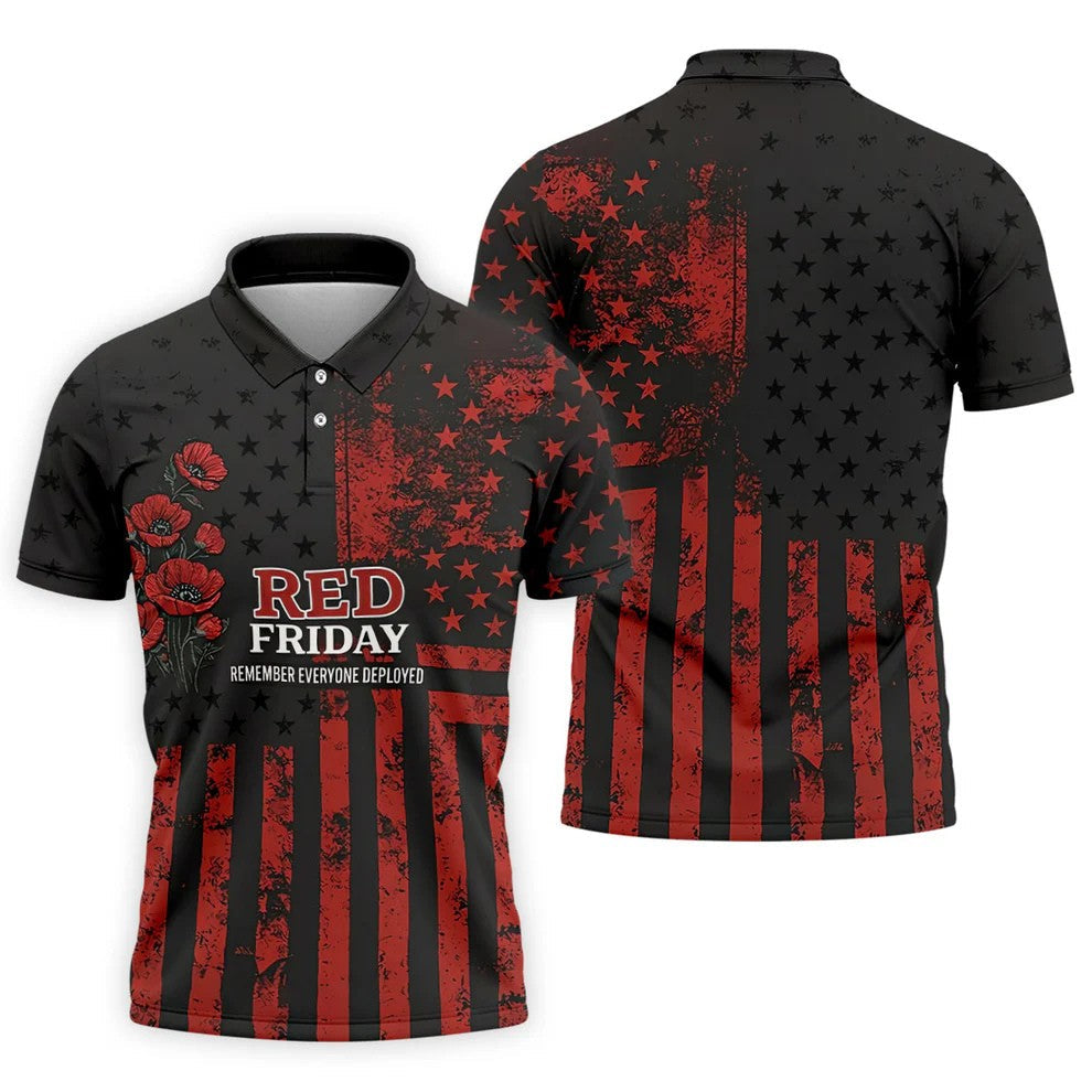 Red Friday American Flag Poppy Polo Shirt, Mens Golf Apparel, Printed Golf Shirts