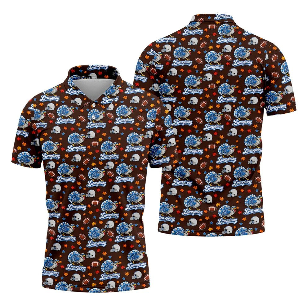Lionsgiving Thanksgiving Golf Shirt, Golf Shirts For Men, Funny Mens Golf Shirts