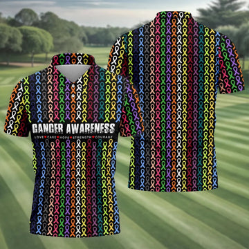 Multicolor Ribbon Cancer Awareness Polo Shirt, Men's Golf Shirt, Mens Golf Apparel