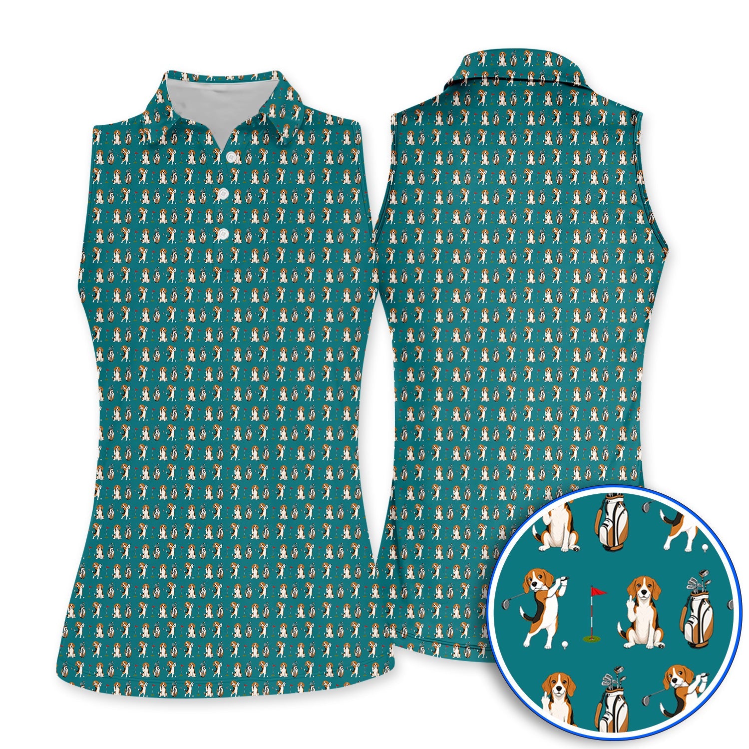 Beagle Golf Pattern Golf Polos, Hunting Dog Golf Shirt, Funny Golf Gift For Golfer