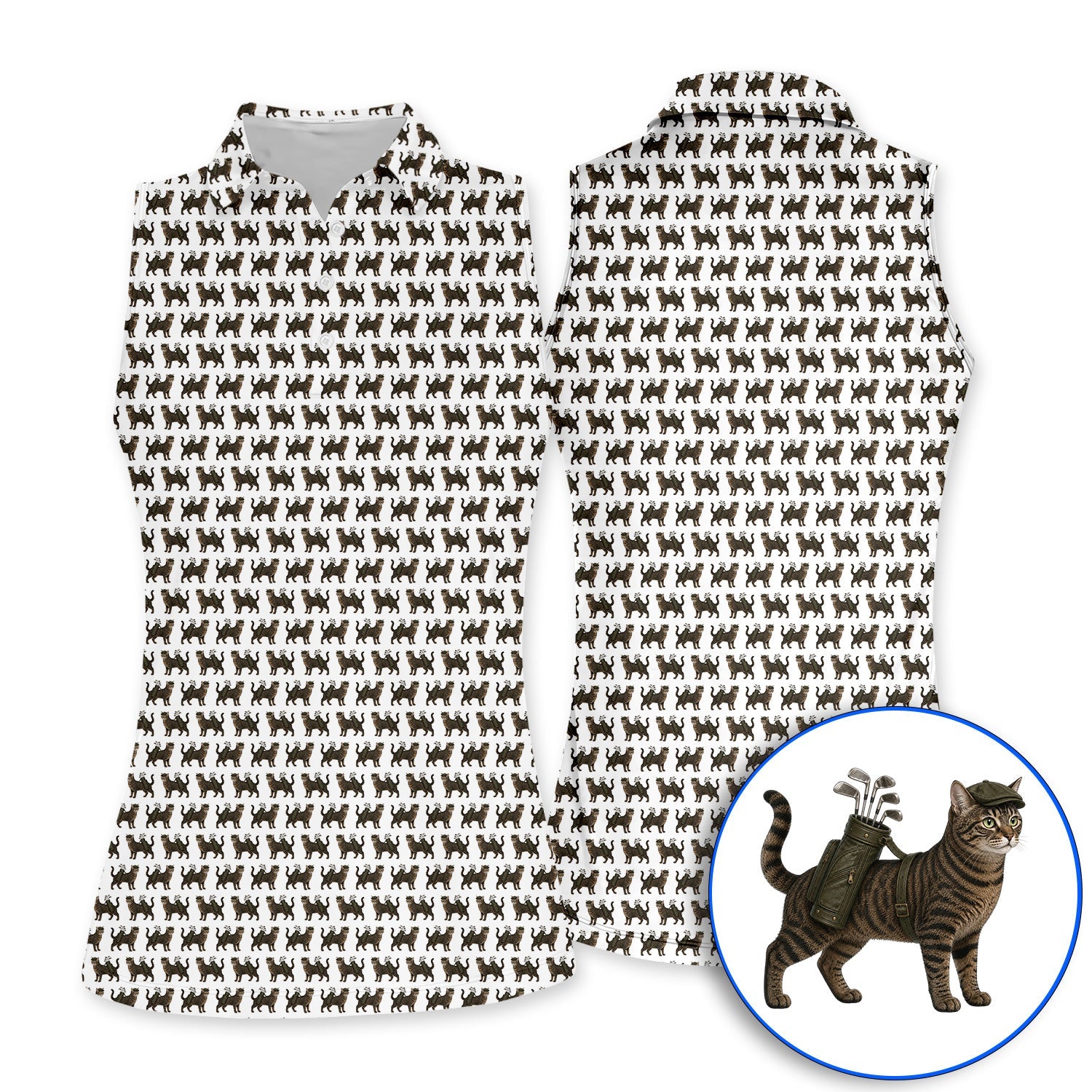 Brown Tabby Cat Golf Polos, Funny Cat Pattern Shirt, Cat Lover Golf Gift For Golfer