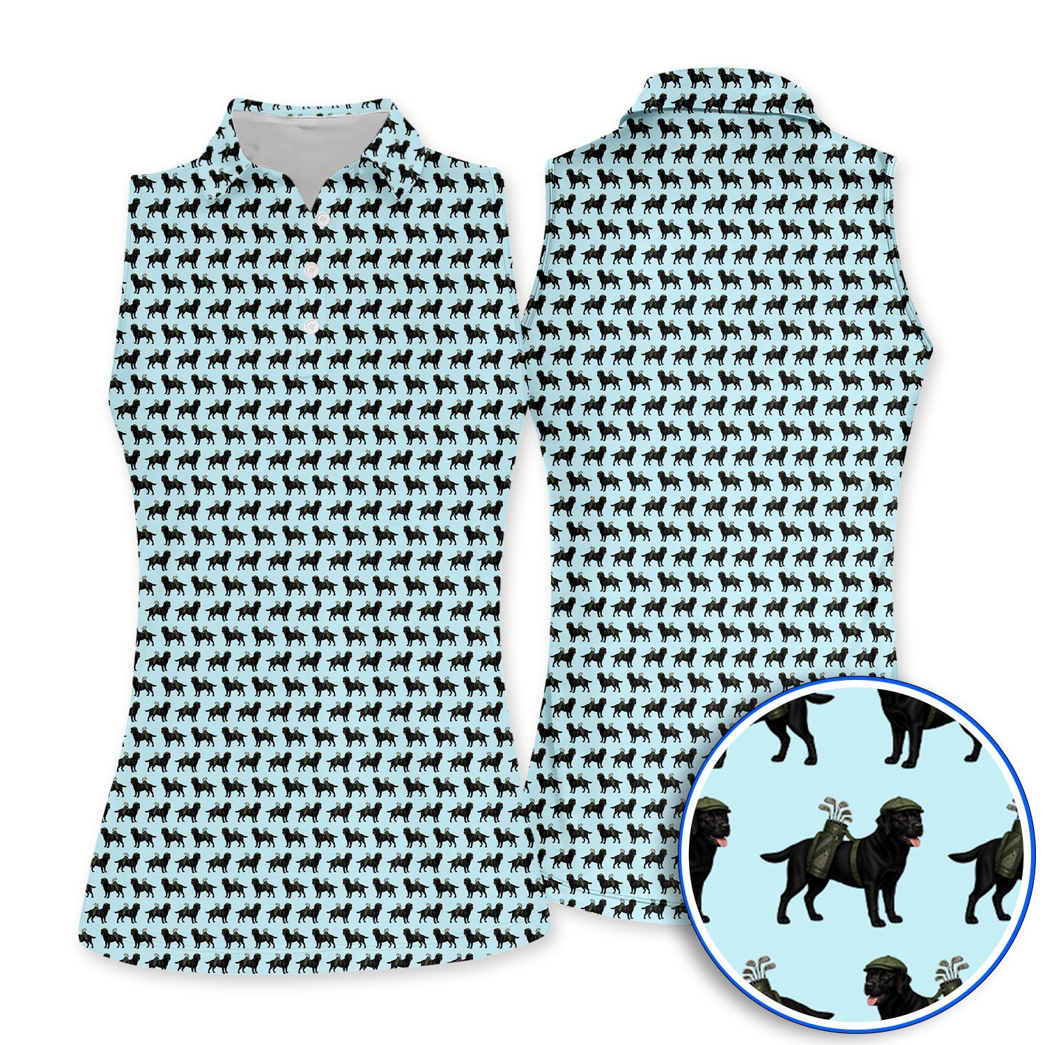 Black Lab Pattern Golf Polos, Crazy Labrador Golf Shirt, Golf Gift For Golfer