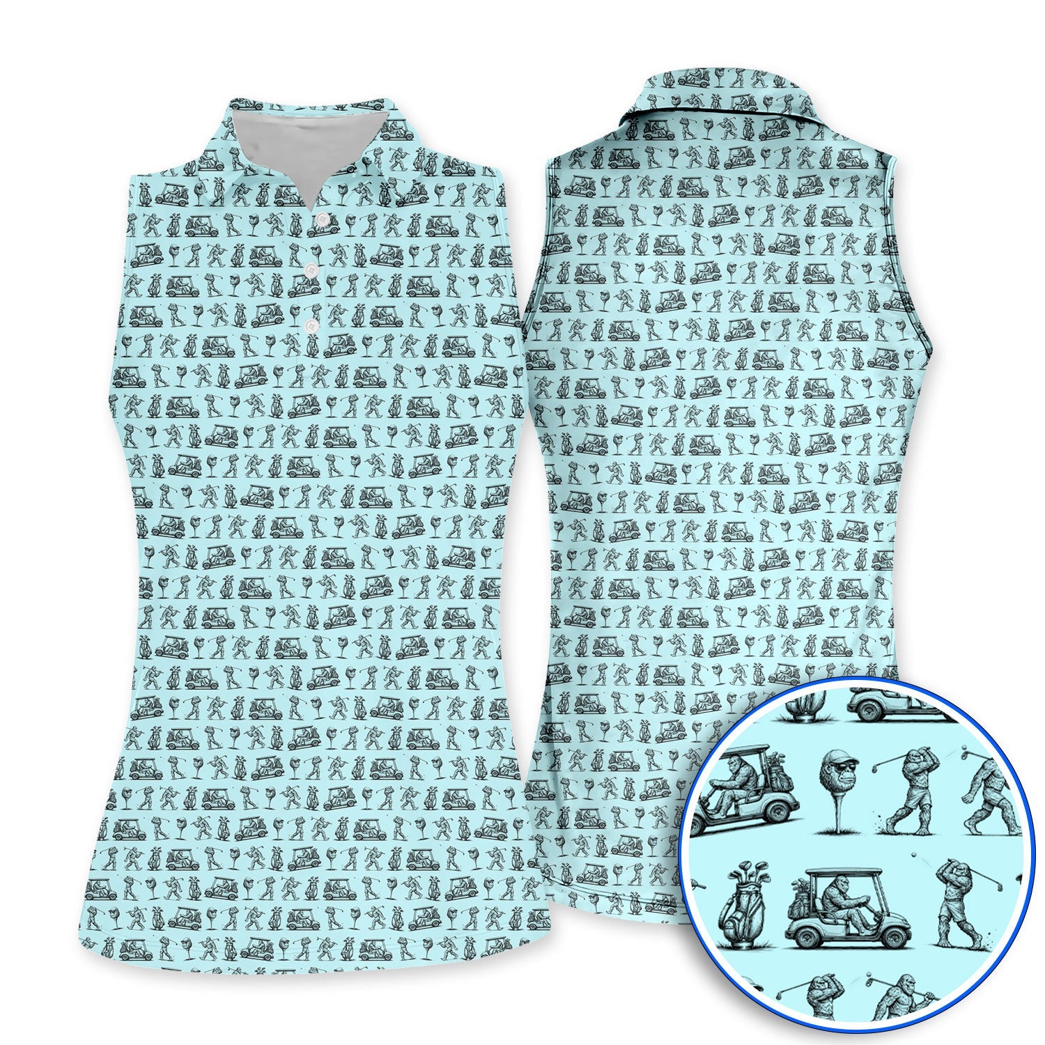 Funny Bigfoot Pattern Golf Polos, Sasquatch Golf Shirt For Men, Crazy Golf Gift For Golfer