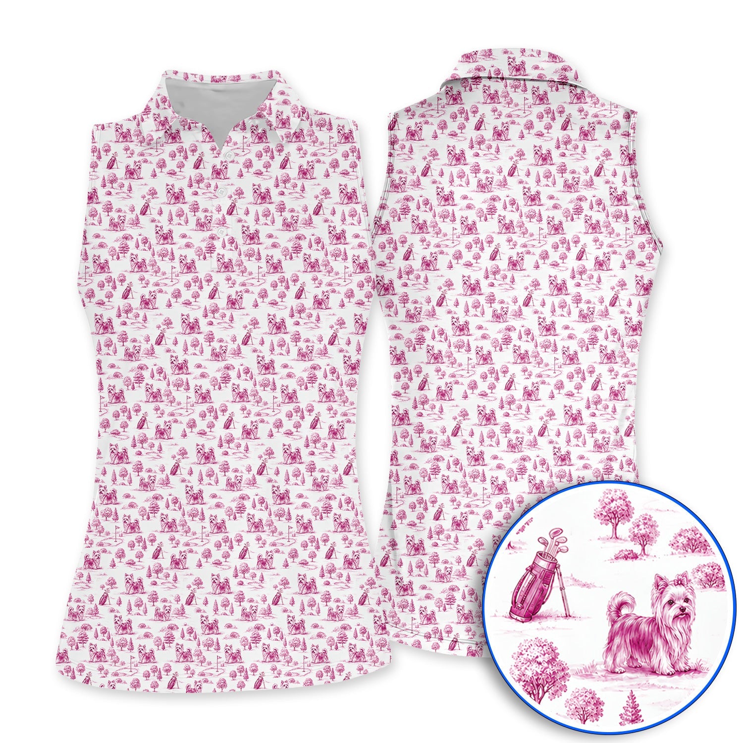 Yorkshire Terrier Toile De Jouy Golf Polos, Yorkie Pattern Golf Shirt, Golf Gift For Golfer