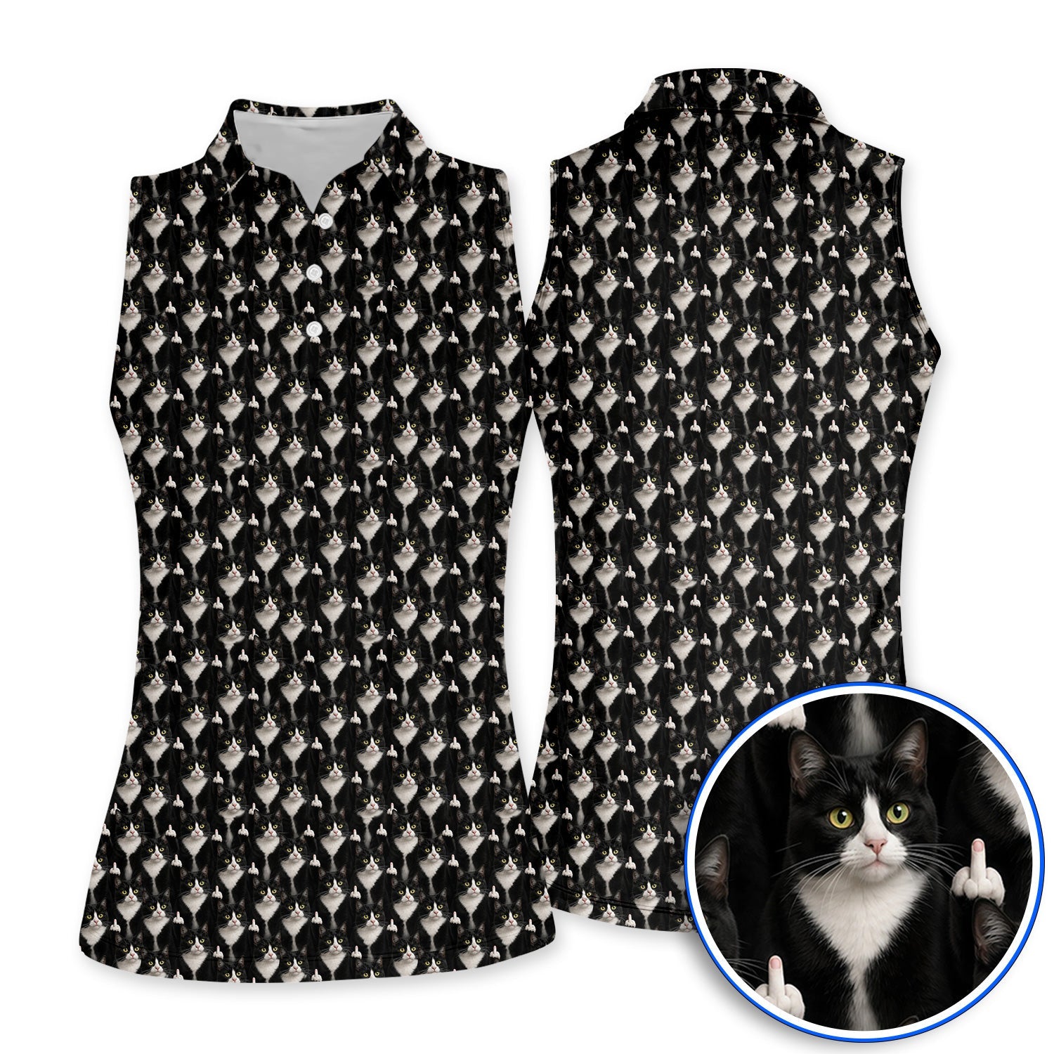 Funny Tuxedo Cat Golf Polos, Black White Cat Pattern Golf Shirt, Crazy Cat Dad Golf Apparel