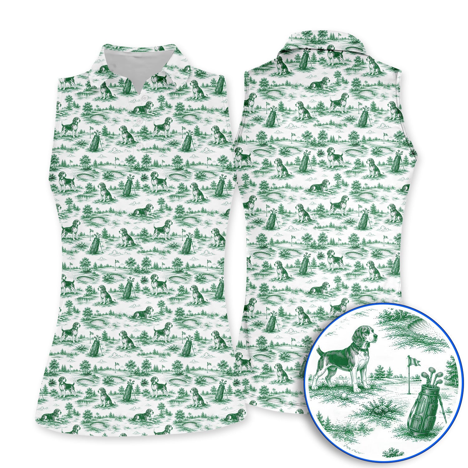 Beagle Toile De Jouy Golf Shirt, Vintage Dog Pattern Golf Polos, Beagle Lover Golf Gift