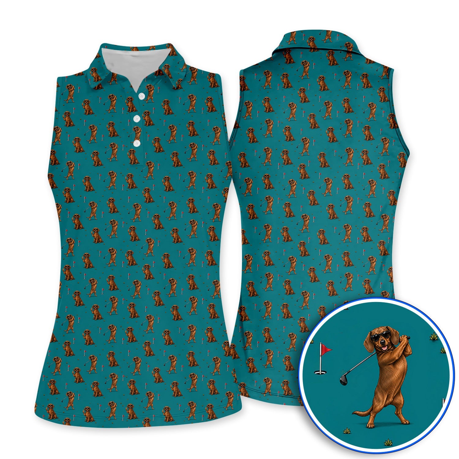 Wiener Dog Golf Pattern Polos, Dachshund Lover Golf Shirt, Unique Golf Gift For Golfer