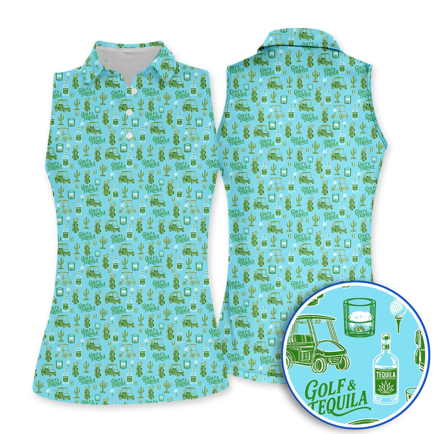 Golf & Tequila Pattern Golf Polos, Funny Golf Shirt For Tequila Lover, Golf Gift For Golfer