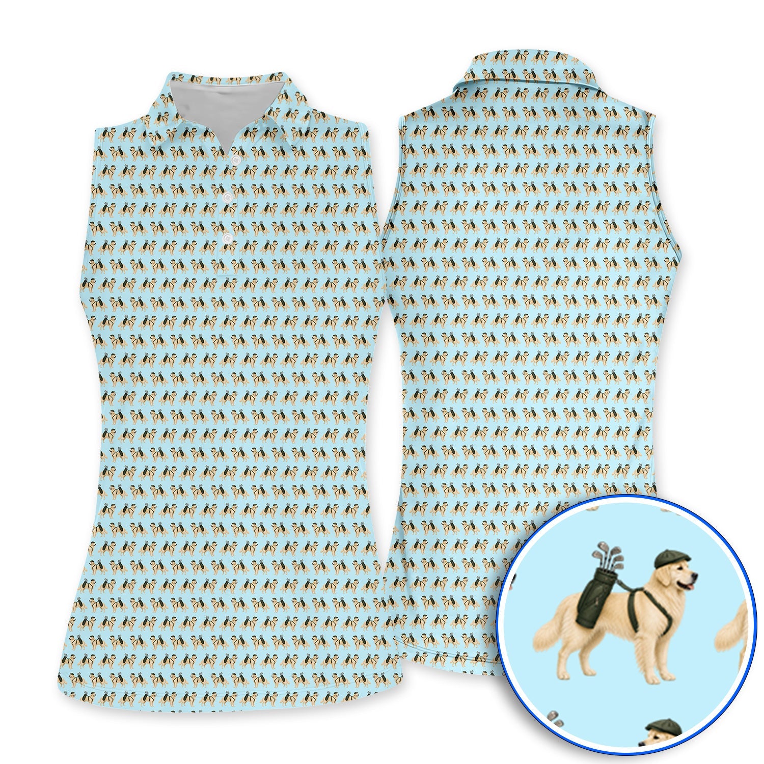 Golden Retriever Golf Shirt, Funny Pattern Golf Polos, Golden Retriever Dad Gift