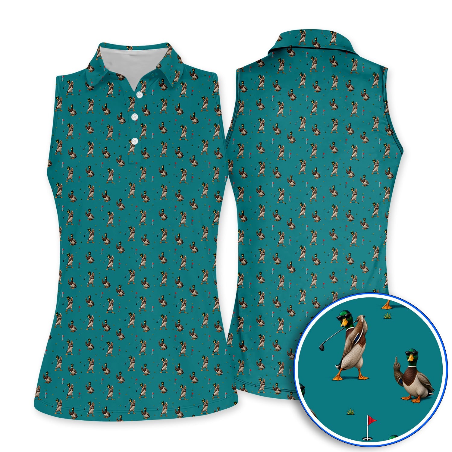 Funny Mallard Duck Golf Shirt, Waterfowl Golf Pattern Polos, Gift For Duck Hunting & Golf Lovers