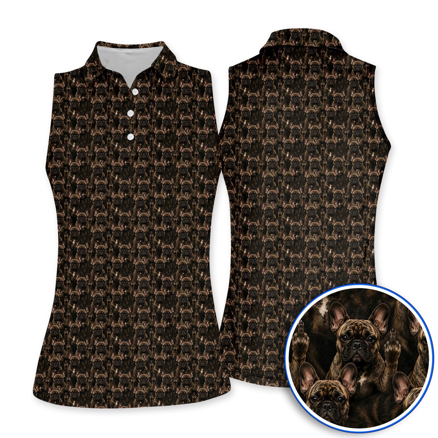 French Bulldog Pattern Golf Polos, Brindle Frenchie Golf Shirt, Golf Gift For Golfer