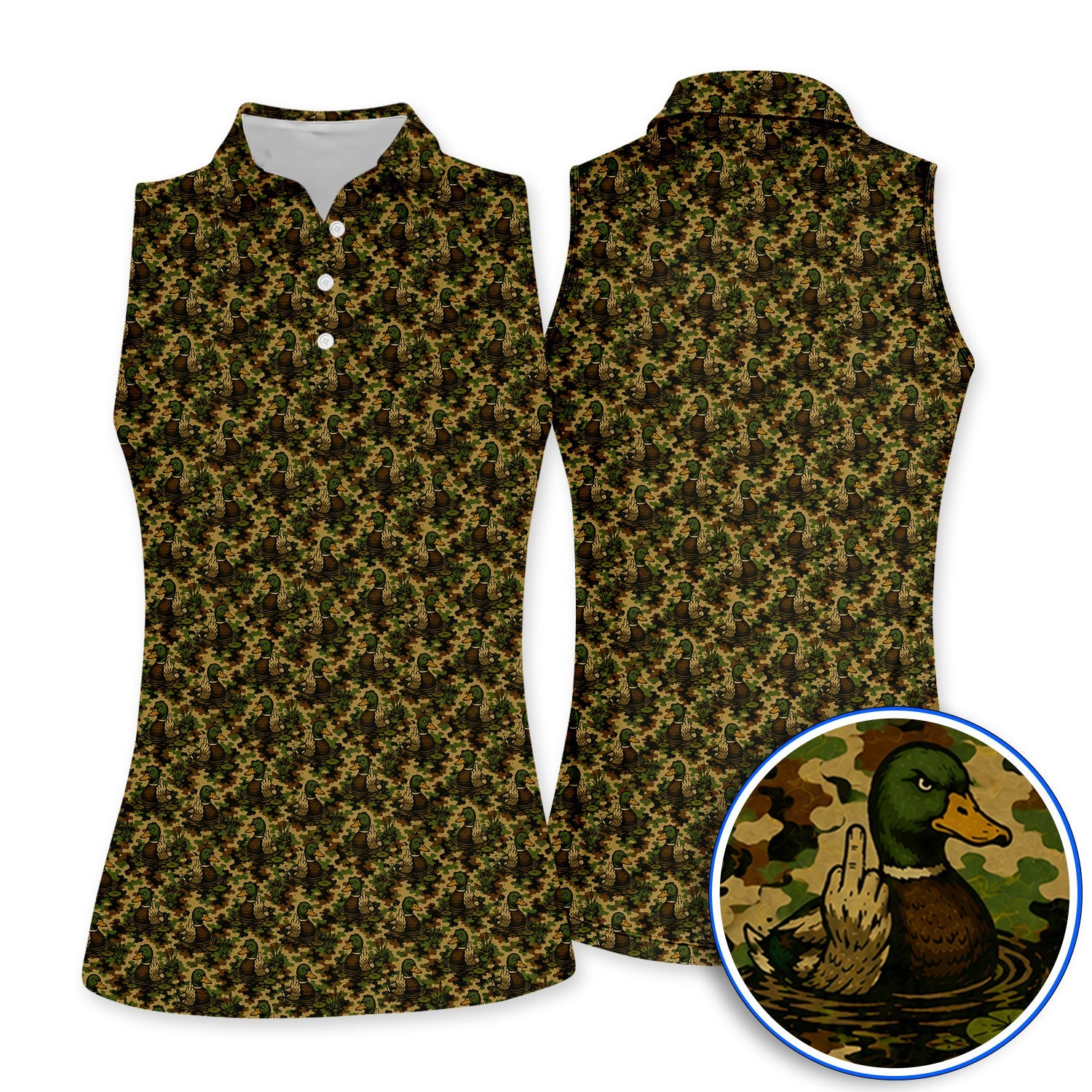 Funny Mallard Duck Golf Polos, Camo Duck Pattern Shirt, Hunting Gift For Golf Lovers